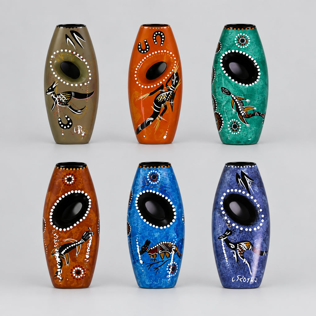 Vase “Akuna” small angled hole. 15 cm high, hand painted