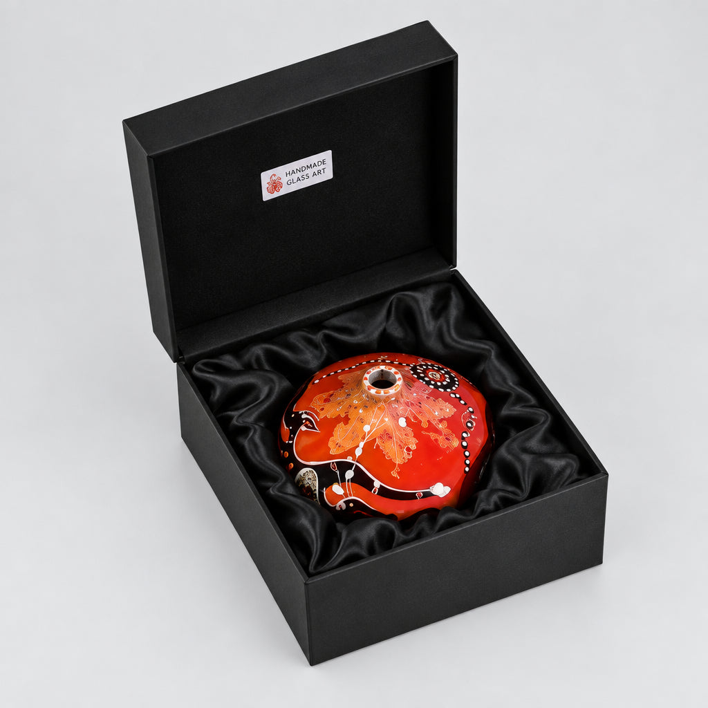 Vase squat round 12 cm hand painted in display box