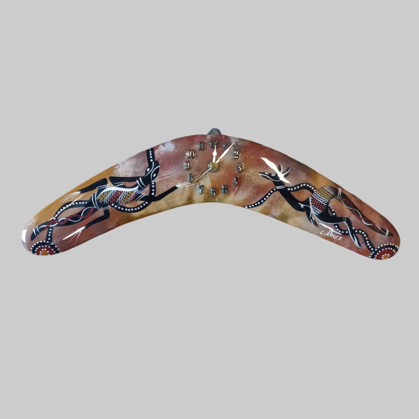 Hand painted Boomerang Clock by Leonie Roser