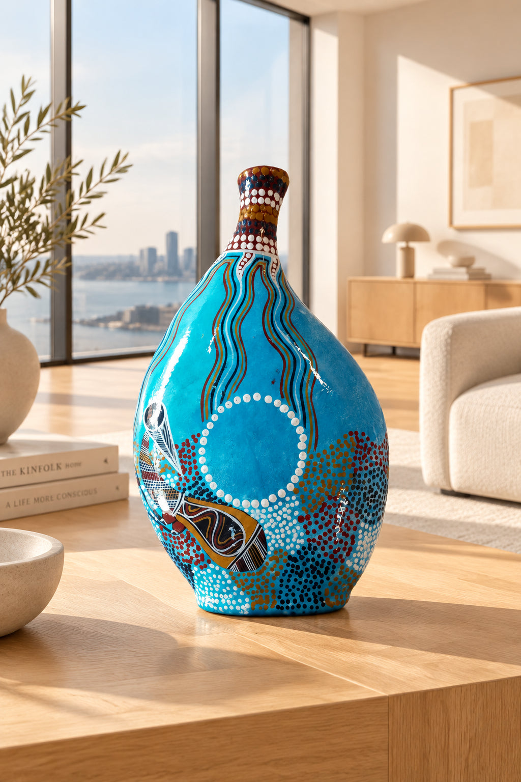 large yappar indigenous painted vase by Lionel Philips and box