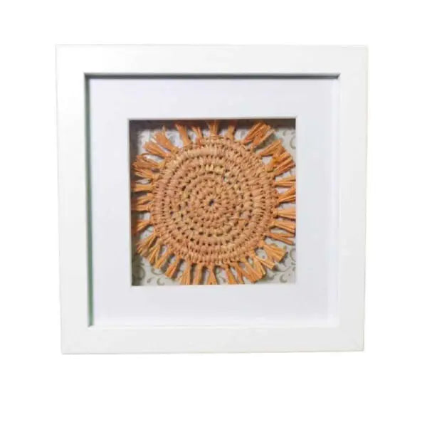 Framed dyed raffia indigenous weaving