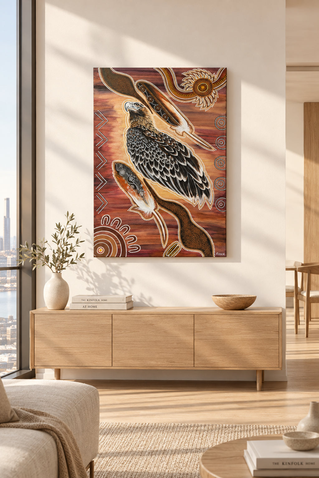 Framed stretch hand painted canvas by Leonie Roser