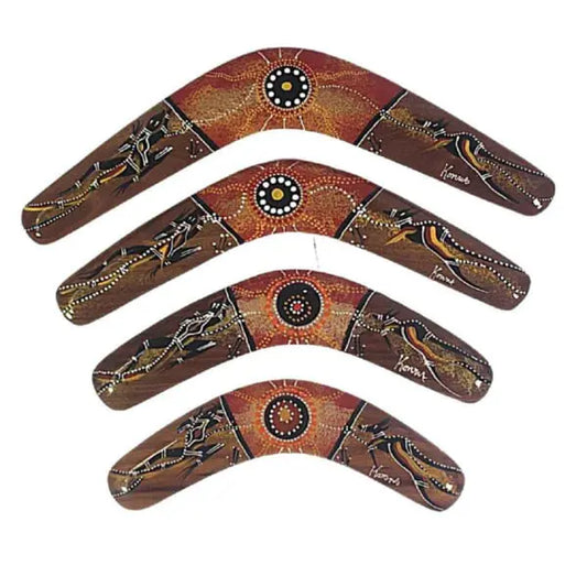 Sunrise hardwood boomerangs kangaroo goanna design