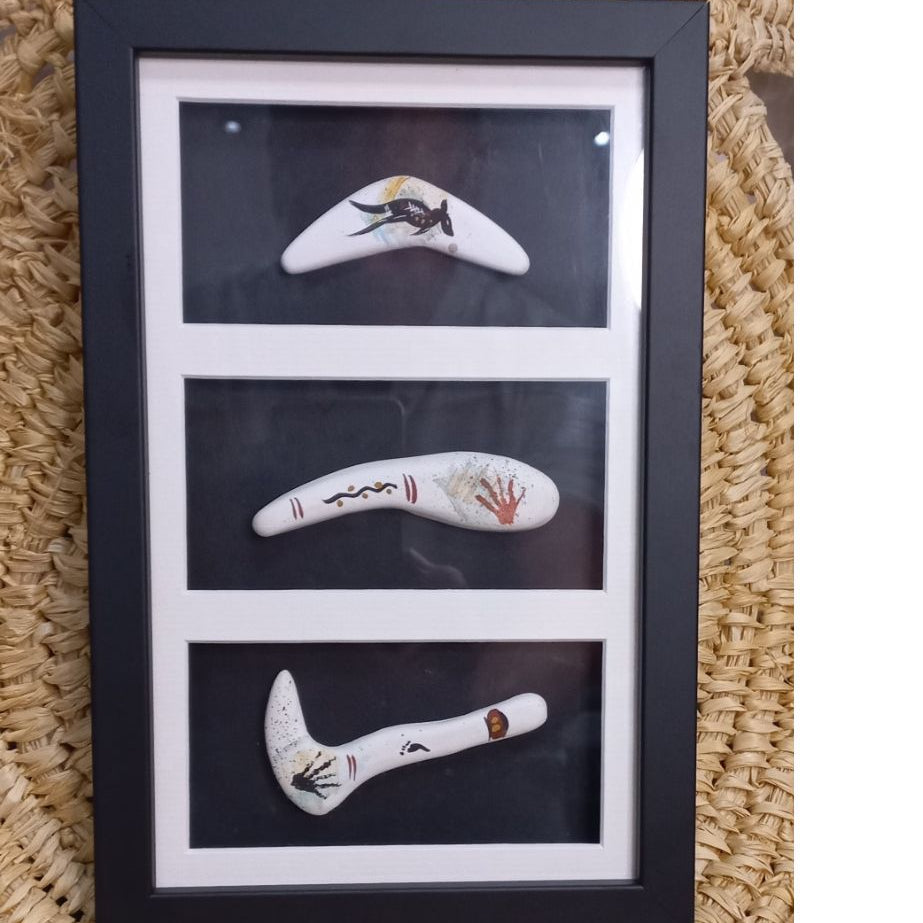 Framed triple clay cave art Artefacts. – dreamtimeartistry