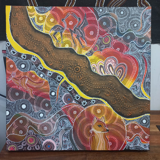 Framed stretch hand painted canvas by Leonie Roser