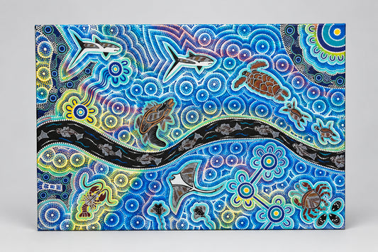 Framed stretch hand painted canvas by Leonie Roser