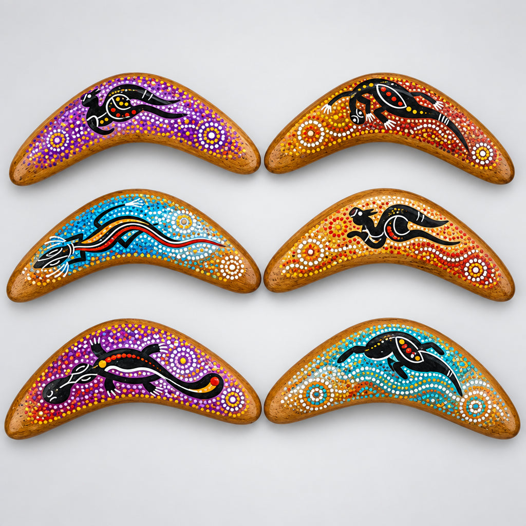 Mini hand painted wooden Boomerang magnets – dreamtimeartistry