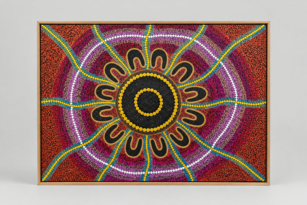 Shadow box framed Hand painted stretched canvas by Nathan Falk Star Ancestors.