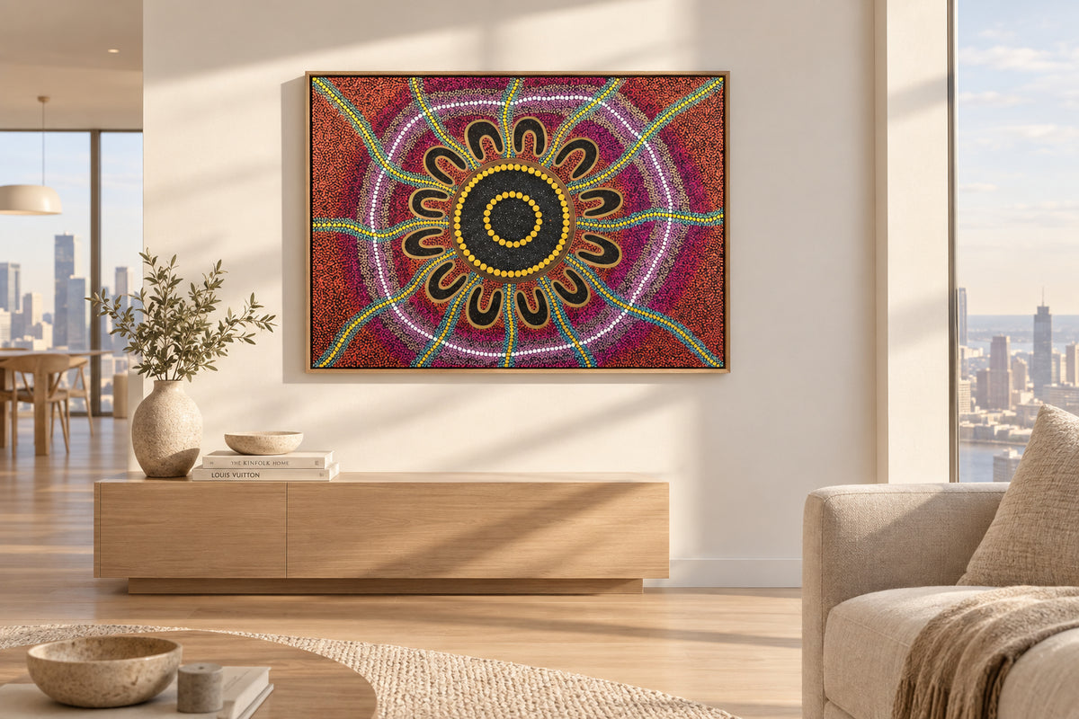Shadow box framed Hand painted stretched canvas by Nathan Falk Star Ancestors.