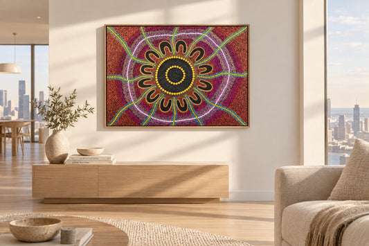 Shadow box framed Hand painted stretched canvas by Nathan Falk Star Ancestors.