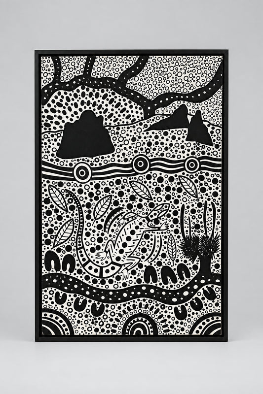 Hand painted stretched canvas by Nathan Falk Connection To Country one of two set