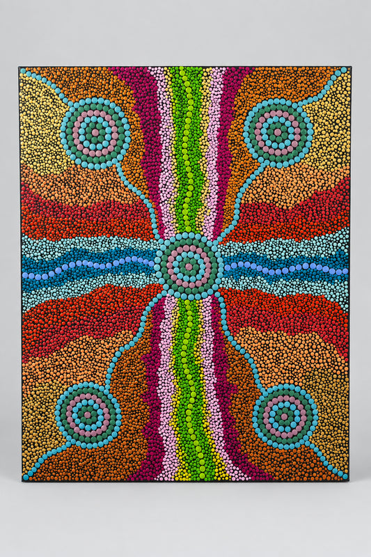 Hand painted stretched canvas by Nathan Falk  Songlines