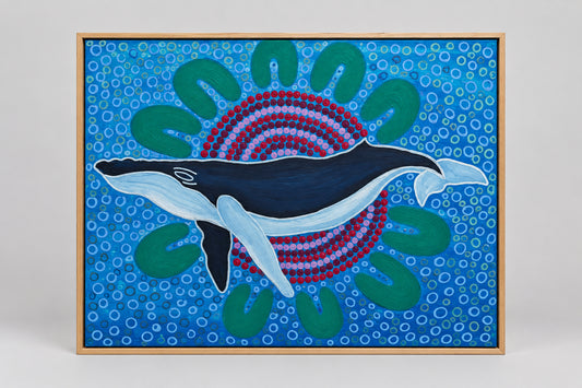 Hand painted stretched canvas by Nathan Falk Whale Dreaming