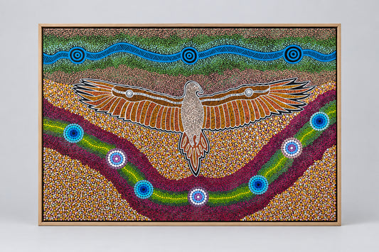 Shadow box framed Hand painted stretched canvas by Nathan Falk Our Maliyan Dreaming