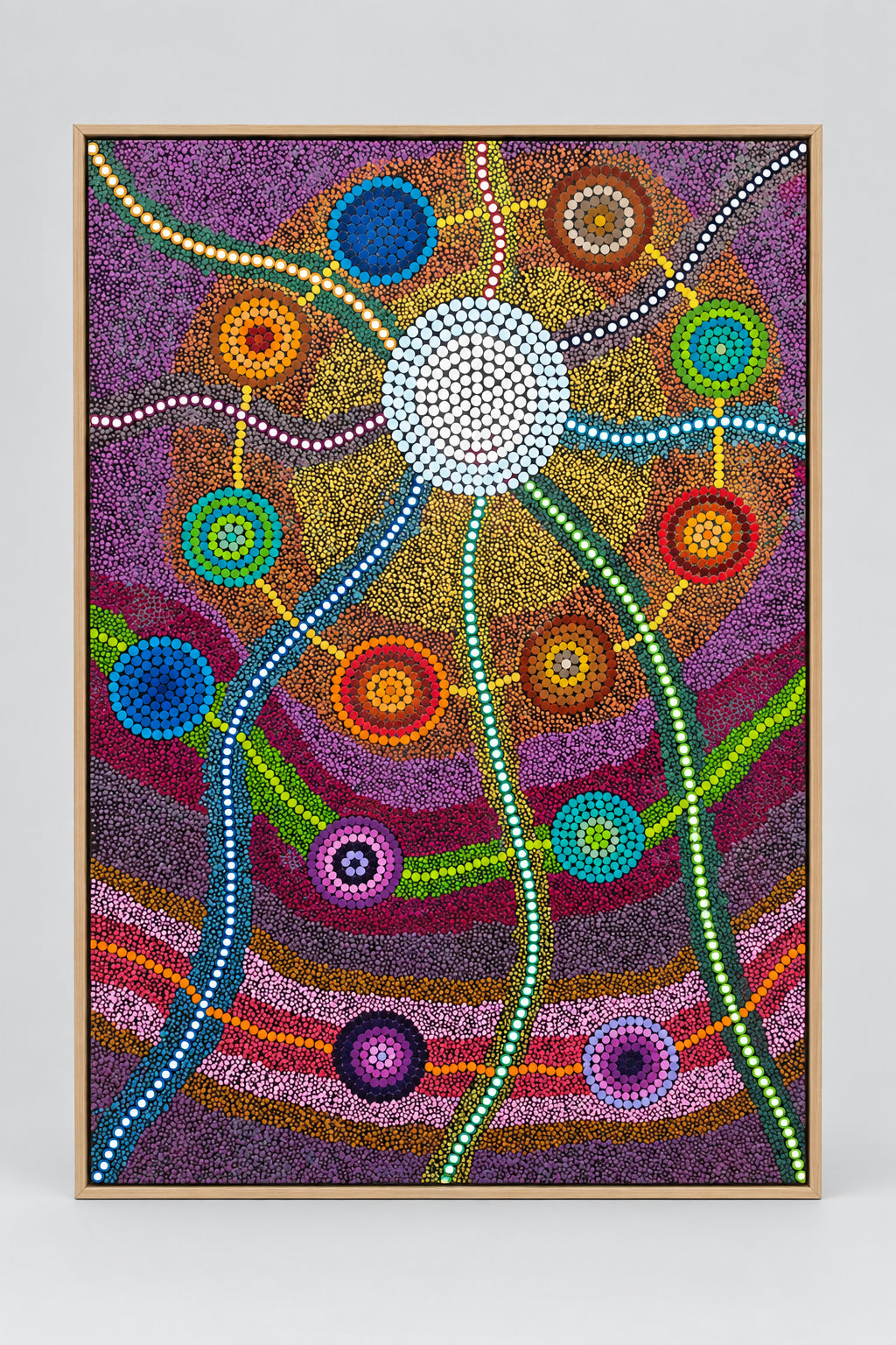 Shadow box framed Hand painted stretched canvas by Nathan Falk Our Songlines connect us.