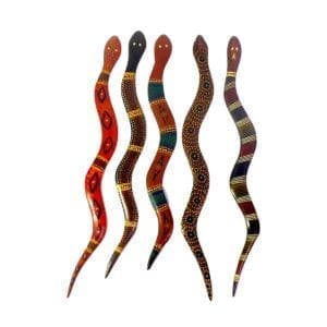 carved timber hand painted snakes